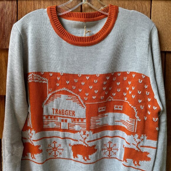 NWT Traeger Gray & Pumpkin Long Sleeve Sweater with Farm Scene - Men's XXL - Picture 4 of 16